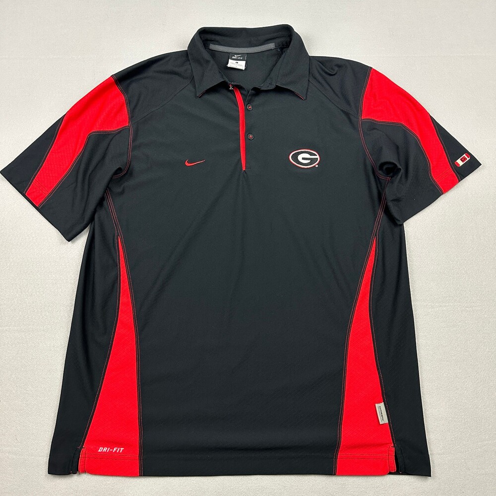 Georgia Bulldogs Polo Shirt Men Large Black Red Solid Nike Swoosh SEC NCAA L